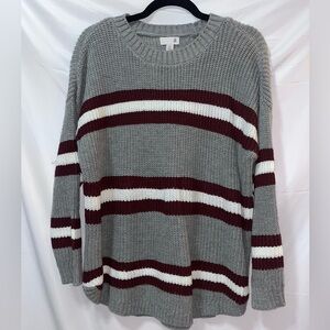 SO Striped Gray and Burgundy Sweater